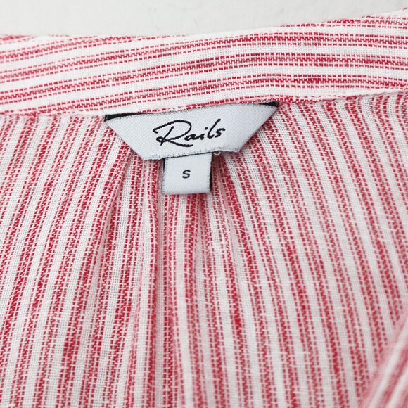 Rails Marti Scarlet Stripe Blouse S Linen Blend V Neck Tie Waist Coastal $158 - Picture 7 of 15